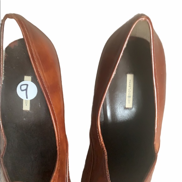 Max Studio Quasi Vintage Brown Leather Heels 9M - Picture 4 of 13